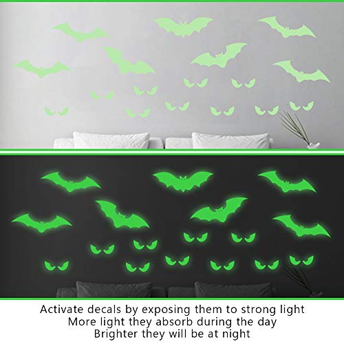 Ivenf Halloween Decorations Glow in Dark Bat Stickers, Bats Peeping Eyes Luminous Wall Decal, Scary Kids School Home Office Halloween Party Supplies, 2 Sheets 30 pcs