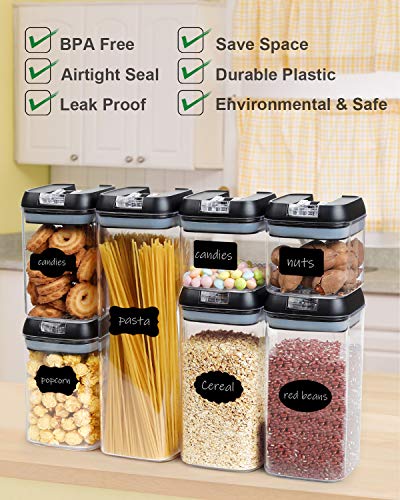 Airtight Food Storage Containers Kitchen-Cereal-Organization - McKain 7 Pieces BPA Free Plastic Pantry Container Set with 24 Labels and Spoon Set