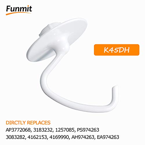 Funmit Mixers Accessories K45WW Wire Whip K45DH Dough Hook K45B Coated Flat Blade Paddle with Scraper Replacement for Kitchen Tilt-Head Stand Mixer Attachments- Stainless Steel