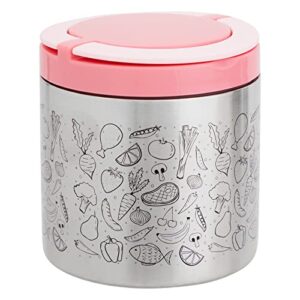 Juvale Insulated Food Container with Pink Handles and Cute Black Script Food Designs, Perfect for Hot and Cold Food, Soups, Stew, Fruit, Nuts, Leftovers, Lunch, Travel (22oz)