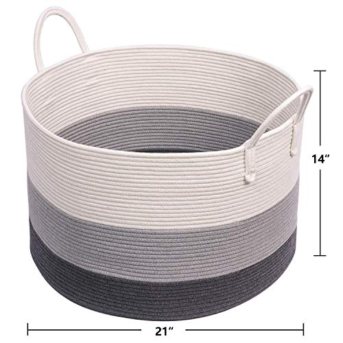 INDRESSME XXX Large Woven Rope Basket (Set of 2)-Storage Basket with Handles Decorative Hamper for Blankets Pillows or Laundry