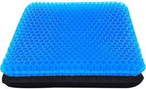gel seat cushion, double thick big gel seat cushion, honeycomb design gel seat cushion for pressure relief back pain, gel cushion for home office chair cars wheelchair(with non-slip seat cover)
