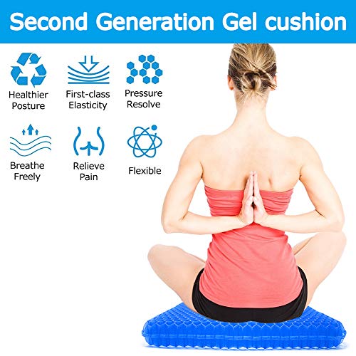 Gel Seat Cushion, Double Thick Big Gel Seat Cushion, Honeycomb Design Gel Seat Cushion for Pressure Relief Back Pain, Gel Cushion for Home Office Chair Cars Wheelchair(with Non-slip Seat Cover)