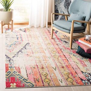 SAFAVIEH Madison Collection 3' x 5' Green / Orange MAD422Y Boho Chic Tribal Distressed Non-Shedding Living Room Bedroom Accent Rug