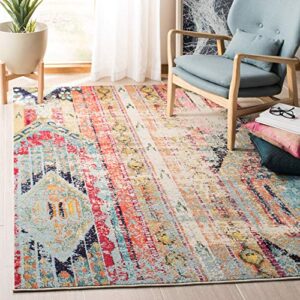 SAFAVIEH Madison Collection 3' x 5' Green / Orange MAD422Y Boho Chic Tribal Distressed Non-Shedding Living Room Bedroom Accent Rug