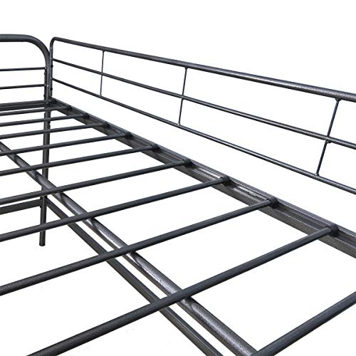 JURMERRY Metal Loft Twin Bed with Sturdy Steel Frame, High Sleeper Multipurpose Use Full-Length Guardrails & One Integrated Ladders Space- with Strong Board Slats,Black