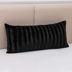 cheer collection faux fur throw pillow - 18" x 40" long decorative body pillow for bed or couch, black
