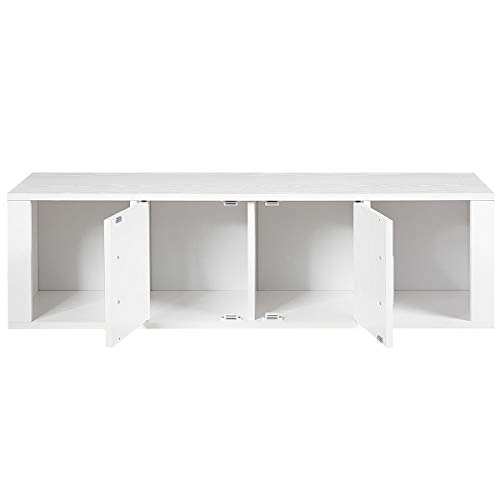 Giantex Wall Mounted Storage Cabinet 2 Cube Floating Media Hanging Desk W/2 Doors and 2 Open Shelves, Home Office Furniture for Kitchen, Bathroom, Living Room Floating Console Hutch (White)