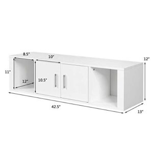 Giantex Wall Mounted Storage Cabinet 2 Cube Floating Media Hanging Desk W/2 Doors and 2 Open Shelves, Home Office Furniture for Kitchen, Bathroom, Living Room Floating Console Hutch (White)