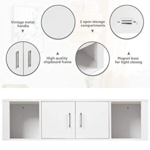 Giantex Wall Mounted Storage Cabinet 2 Cube Floating Media Hanging Desk W/2 Doors and 2 Open Shelves, Home Office Furniture for Kitchen, Bathroom, Living Room Floating Console Hutch (White)