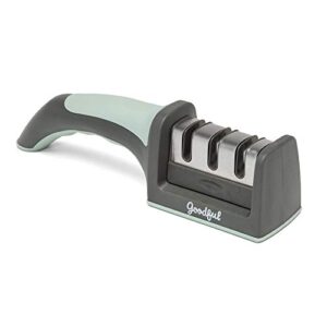 goodful 3-stage knife sharpener, helps repair, restore and polish non-serrated blades quickly, safely & easily, sage