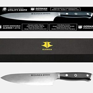 KANKA Grill 5" Utilility Kitchen Knife - Professional German Stainless Steel With Premium Fiberglass Handle, Razor Sharp, 4 ounces