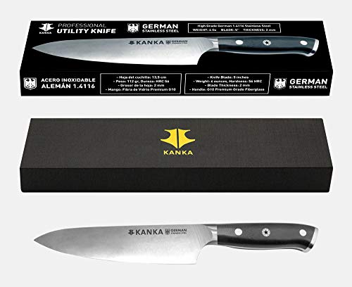 KANKA Grill 5" Utilility Kitchen Knife - Professional German Stainless Steel With Premium Fiberglass Handle, Razor Sharp, 4 ounces