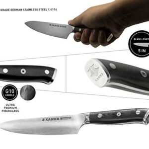 KANKA Grill 5" Utilility Kitchen Knife - Professional German Stainless Steel With Premium Fiberglass Handle, Razor Sharp, 4 ounces