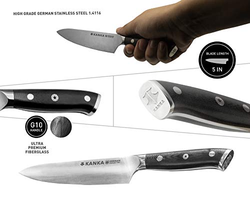 KANKA Grill 5" Utilility Kitchen Knife - Professional German Stainless Steel With Premium Fiberglass Handle, Razor Sharp, 4 ounces