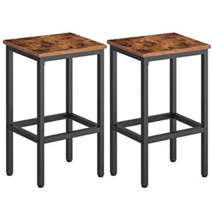 hoobro bar stools, set of 2 bar chairs with footrest, black steel frame, adjustable feet, for living room, dining room, kitchen, industrial design, rustic brown bf65by01g1