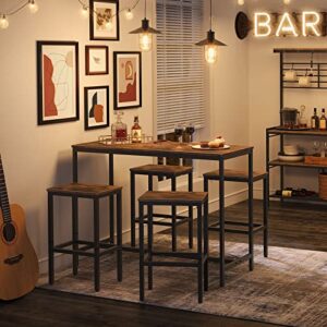 HOOBRO Bar Stools, Set of 2 Bar Chairs with Footrest, Black Steel Frame, Adjustable Feet, for Living Room, Dining Room, Kitchen, Industrial Design, Rustic Brown BF65BY01G1