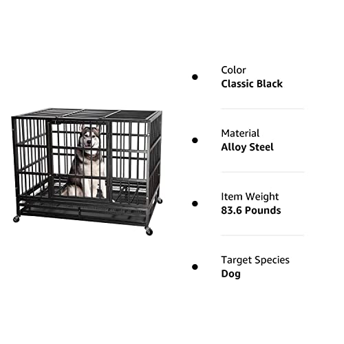 ITORI 48 inch XXL Heavy Duty Indestructible Dog Crate, Dog Cage Kennel Crate and Playpen for Training Large Dog Indoor Outdoor with Double Doors & Locks Design Included Lockable Wheels Removable Tray