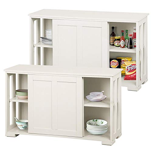 Yaheetech 2pcs Stackable Kitchen Buffet Cabinet Storage Cabinet with Sliding Doors and Adjustable Shelf, Sideboard Console Table Space Saving Kitchen Living Room Dining Room Hallway, Antique White