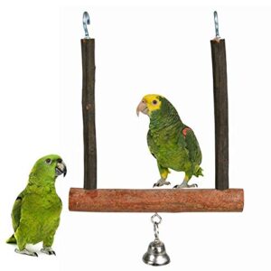 dxs8hhuo wood pet bird parrot bell cage hanging swing stand grinding paw play chew toy - wood color