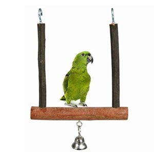 dxS8hhuo Wood Pet Bird Parrot Bell Cage Hanging Swing Stand Grinding Paw Play Chew Toy - Wood Color