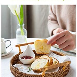 Hand-Made Round Rattan Tray with Handle, Food Basket, Basket, Perfect for displaying Bread, Coffee Breakfast or Fruit 11x11xo.39in