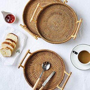 Hand-Made Round Rattan Tray with Handle, Food Basket, Basket, Perfect for displaying Bread, Coffee Breakfast or Fruit 11x11xo.39in