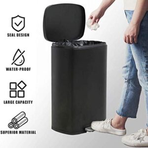 13 Gallon Trash Can with Lid for Office Kitchen Stainless Steel Metal Trash Can, Room Large Recycling Trash Can, Step Trash Can Wastebasket, Garbage Container Bin, Removable Liner Bucket, Black Body