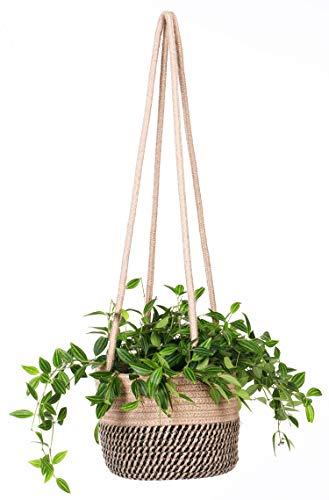 RUIZHIXUAN Hanging Planter Basket Jute Rope Woven Plant Hangers Indoor Hanging Plant Holder Up to 7" Pot Macrame Modern Storage Organizer Home Decor (Jute)