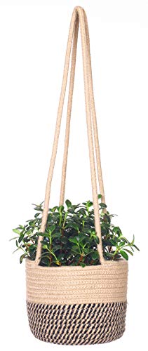 RUIZHIXUAN Hanging Planter Basket Jute Rope Woven Plant Hangers Indoor Hanging Plant Holder Up to 7" Pot Macrame Modern Storage Organizer Home Decor (Jute)