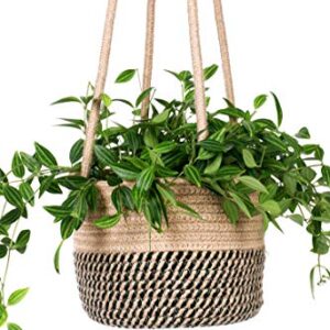 RUIZHIXUAN Hanging Planter Basket Jute Rope Woven Plant Hangers Indoor Hanging Plant Holder Up to 7" Pot Macrame Modern Storage Organizer Home Decor (Jute)