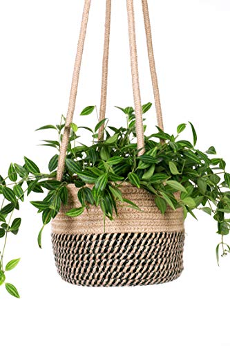 RUIZHIXUAN Hanging Planter Basket Jute Rope Woven Plant Hangers Indoor Hanging Plant Holder Up to 7" Pot Macrame Modern Storage Organizer Home Decor (Jute)