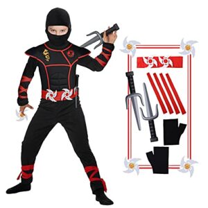 thinkmax boys ninja costume for kids halloween dress up party with ninja foam accessories toys (m 7-9 years)