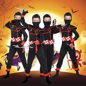 ThinkMax Boys Ninja Costume for Kids Halloween Dress Up Party with Ninja Foam Accessories Toys (M 7-9 Years)