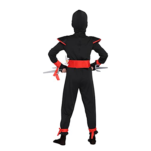 ThinkMax Boys Ninja Costume for Kids Halloween Dress Up Party with Ninja Foam Accessories Toys (M 7-9 Years)