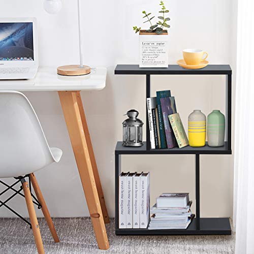 Giantex 2-Tier Bookshelf S Shaped Bookcase, Free Standing Industrial Storage Rack, Suit for Living Room Bedroom Office, Modern Small Bookcase, Black