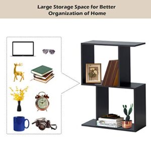 Giantex 2-Tier Bookshelf S Shaped Bookcase, Free Standing Industrial Storage Rack, Suit for Living Room Bedroom Office, Modern Small Bookcase, Black