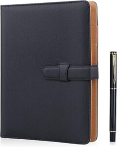 minlna a5 leather notebook/refillable loose leaf business notebook/tepad,200 thick pages,classic lined with pocket and pen holder