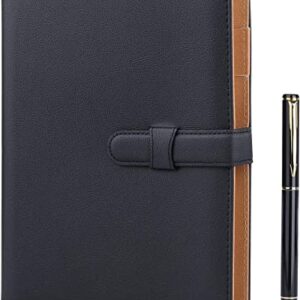 Minlna A5 Leather Notebook/Refillable Loose Leaf Business Notebook/tepad,200 Thick Pages,Classic Lined with Pocket and Pen Holder