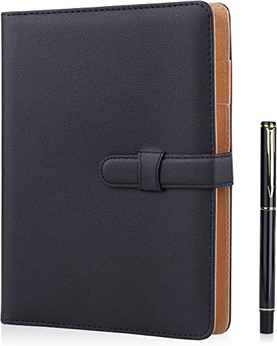 Minlna A5 Leather Notebook/Refillable Loose Leaf Business Notebook/tepad,200 Thick Pages,Classic Lined with Pocket and Pen Holder