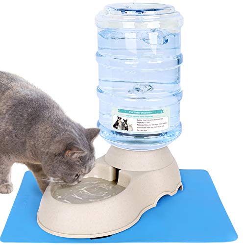 Automatic Cat Water Dispenser with Pet Food Mat for Small Medium Dog Pets Puppy Kitten Big Capacity 1.5 Gallon