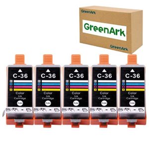 greenark compatible for canon cli-36 color ink tank pixma ip110 ip100 ink cartridges use for canon pixma ip110 pixma ip100 mini260 mini320 printers, 5 pack cli-36 color ink cartridges