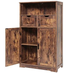 Iwell Storage Cabinet with 2 Adjustable Drawers & 2 Shelf, Rustic Storage Cabinet with Door, Cupboard for Living Room, Home Office, Kitchen, Rustic Brown