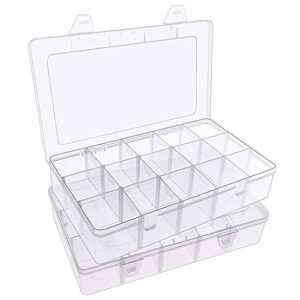 sympabasic souffahouse 2 pack plastic small crafts storage boxes with adjustable dividers (15 grid)