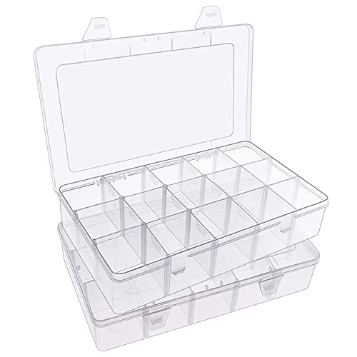 Sympabasic Souffahouse 2 Pack Plastic Small Crafts Storage Boxes with Adjustable Dividers (15 Grid)