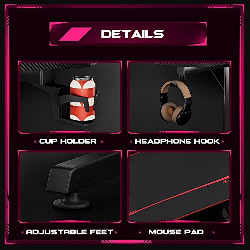 Homall Gaming Desk 55 Inch Computer Desk Racing Style Office Table Gamer Pc Workstation T Shaped Game Station with Free Mouse Pad, Cup Holder and Headphone Hook (55 Inch, Black)