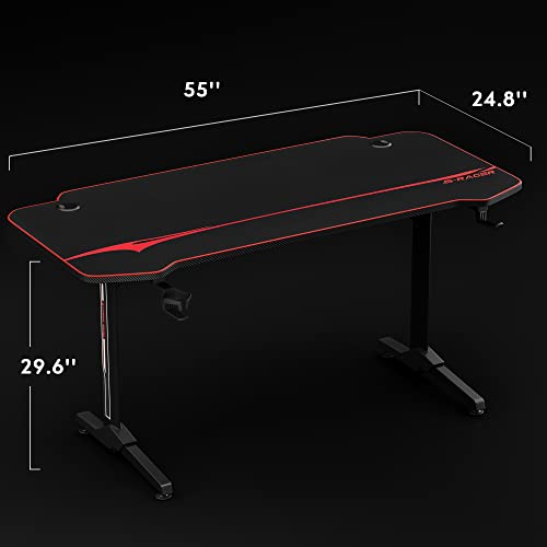 Homall Gaming Desk 55 Inch Computer Desk Racing Style Office Table Gamer Pc Workstation T Shaped Game Station with Free Mouse Pad, Cup Holder and Headphone Hook (55 Inch, Black)