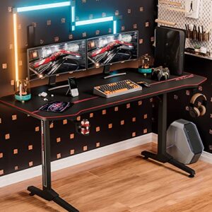 Homall Gaming Desk 55 Inch Computer Desk Racing Style Office Table Gamer Pc Workstation T Shaped Game Station with Free Mouse Pad, Cup Holder and Headphone Hook (55 Inch, Black)