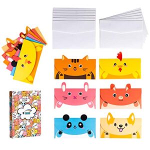 nimu 12 pieces animal stationery paper with 12 piece envelope gift for kids,12 assorted animal cards boxed cute animals design ideal for greeting,thank you,birthday,motivational, holiday cards prime