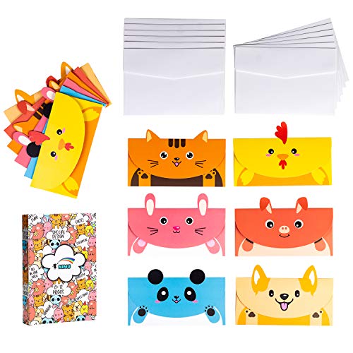 NIMU 12 Pieces Animal Stationery Paper With 12 Piece Envelope Gift For Kids,12 Assorted Animal Cards Boxed Cute Animals Design Ideal For Greeting,Thank You,Birthday,Motivational, Holiday Cards Prime